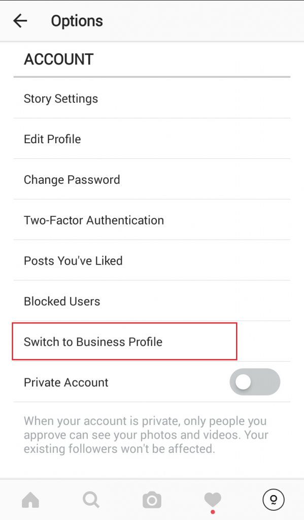 switch to business accont