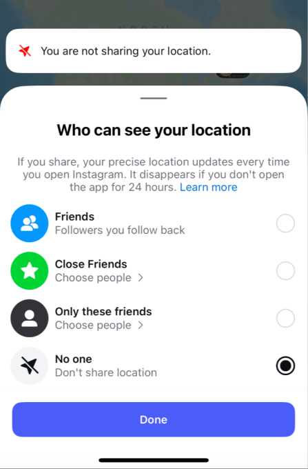 instagram map location settings