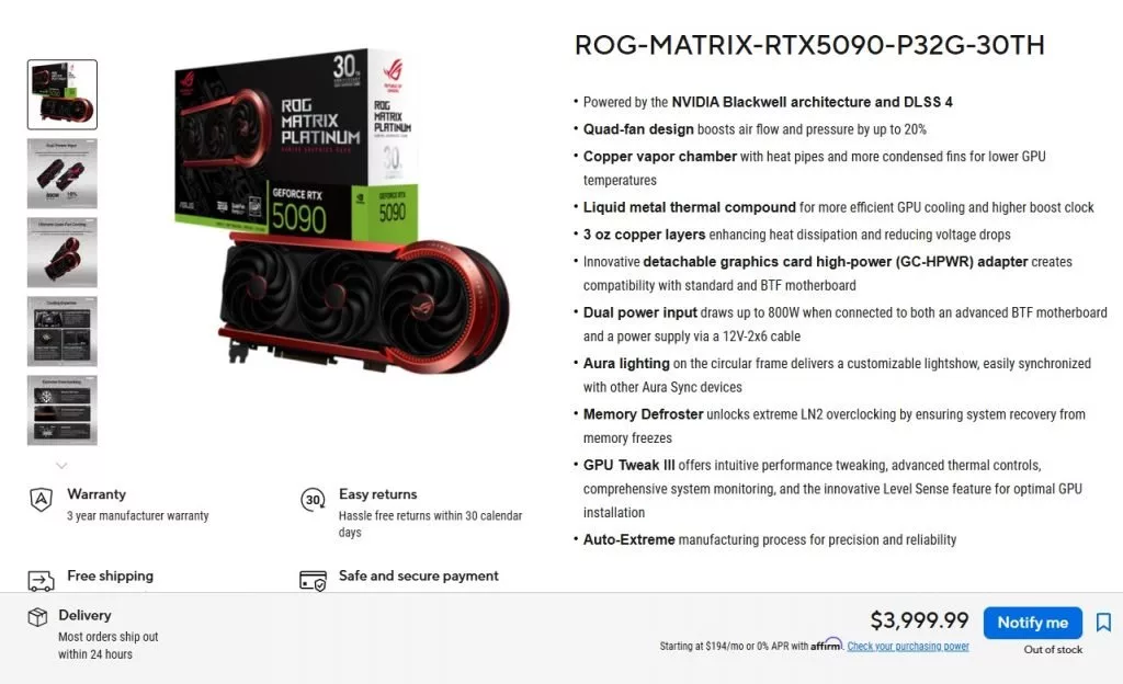 گرافیک ایسوس ROG Matrix RTX 5090